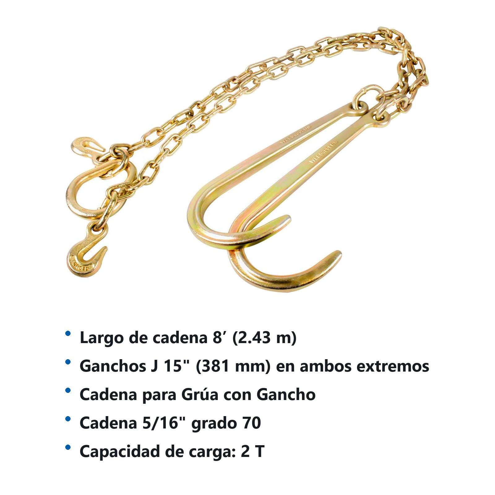 Cadena V para grua  5/16" x 8' grado 70 con gancho J 15" - Imagen 4