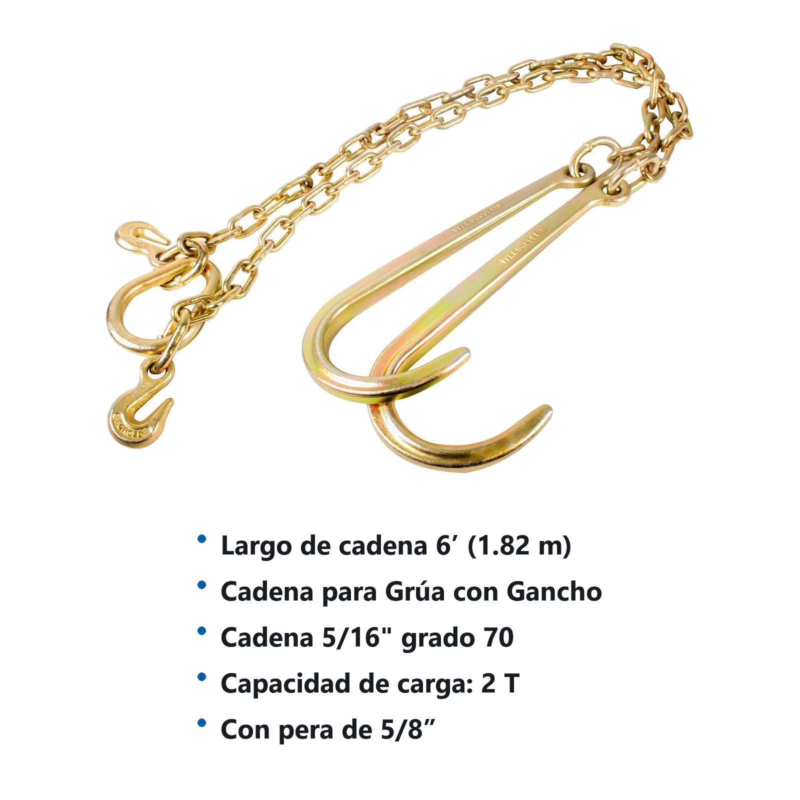 Cadena V para grua 5/16" x 6' grado 70  con gancho J 15" - Imagen 4