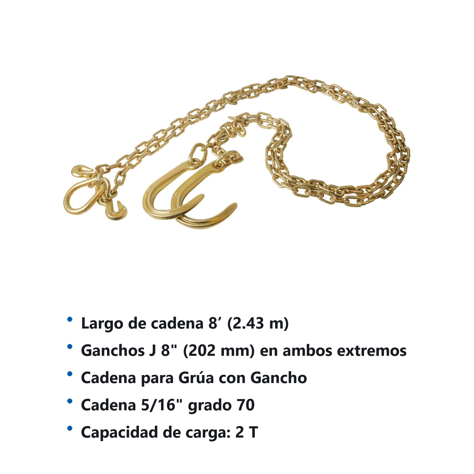 Cadena V para grua  5/16" x 8' grado 70   con gancho J 8" - Imagen 4