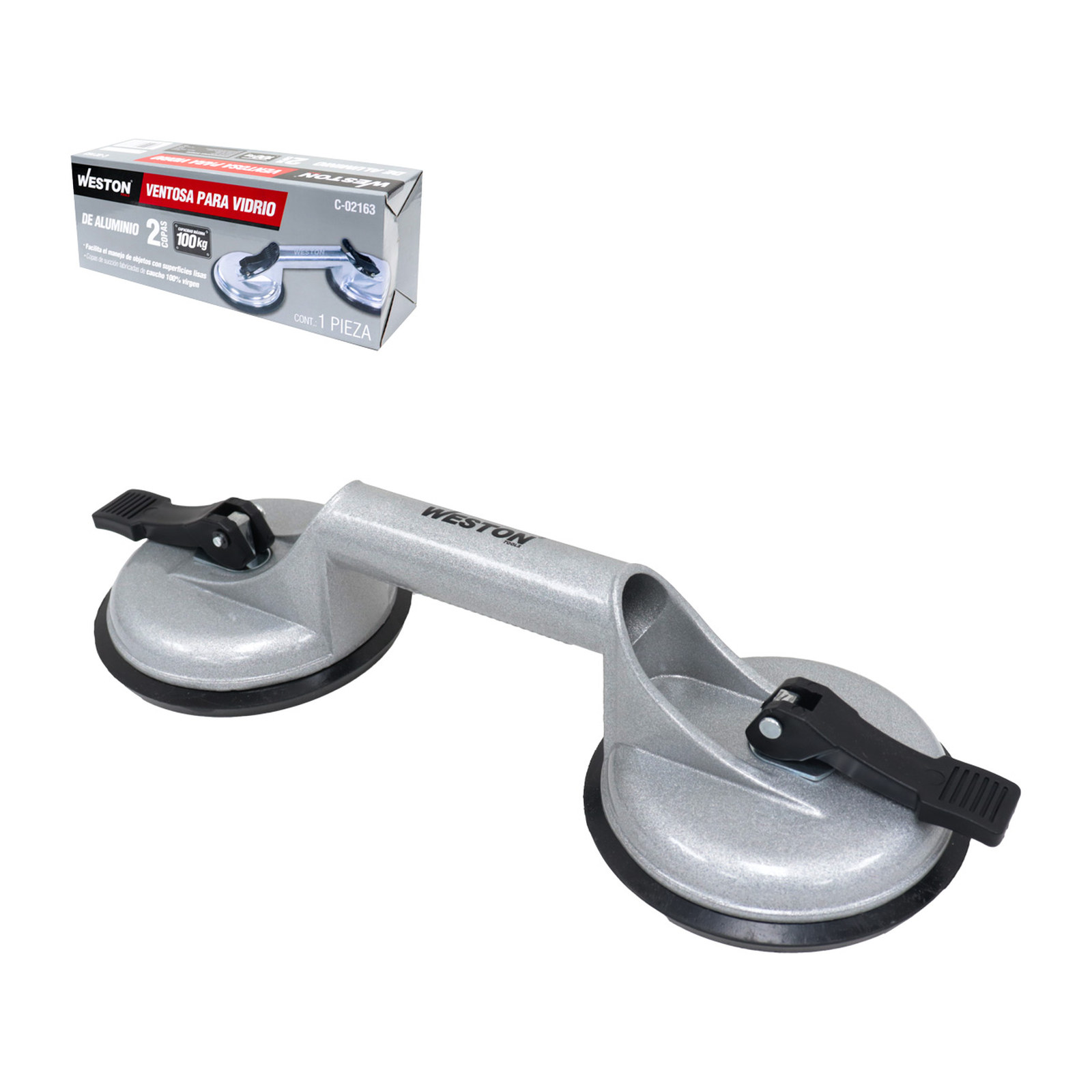 Ventosa para Vidrio de Aluminio 2 Copas 100 kg WESTON