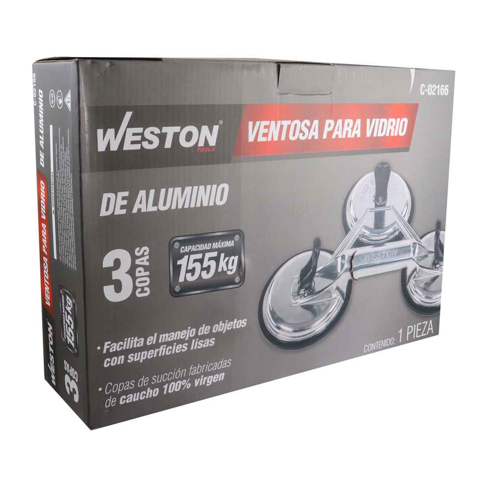VENTOSA P/VIDRIO D/ALUMINIO 3 COPAS CAP. 155KG - Imagen 4