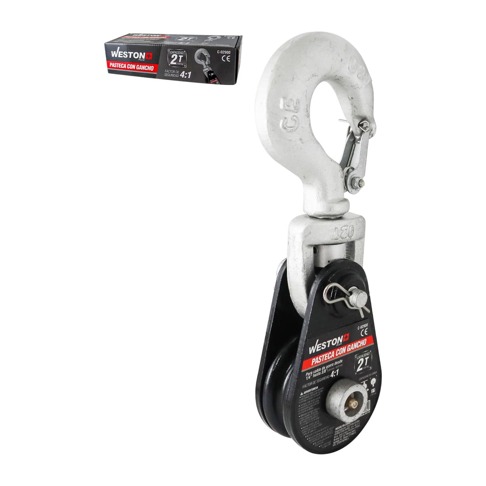Pasteca Giratoria con Gancho 2 Ton 3" para Cable de Acero 3/8" Weston Plus