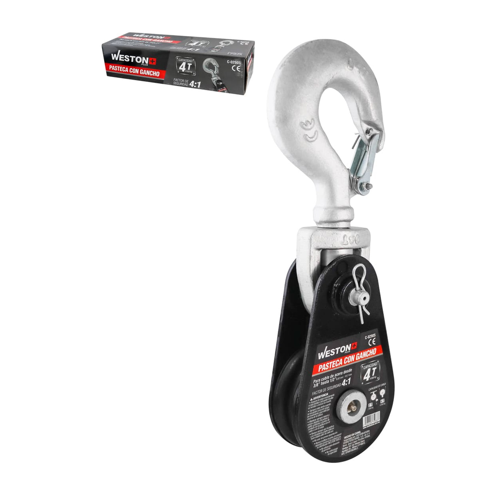 Pasteca Giratoria 4T con Gancho para Cable de Acero 1/2" 4.5" Weston Plus