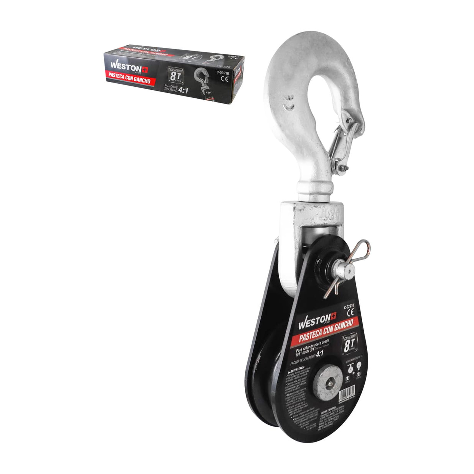 Pasteca Giratoria con Gancho 8 Ton 6" para Cable de Acero 3/4" Weston Plus