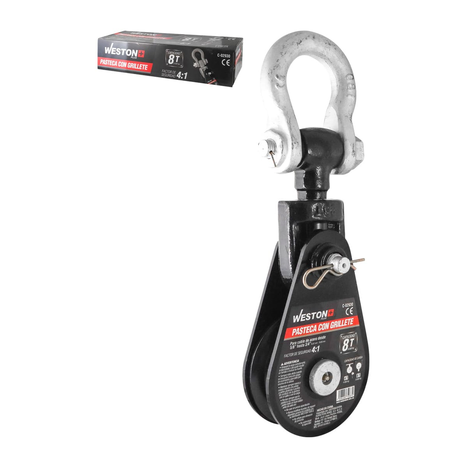 Pasteca Giratoria 8T 6" con Grillete para Cable de Acero 3/4" Weston Plus