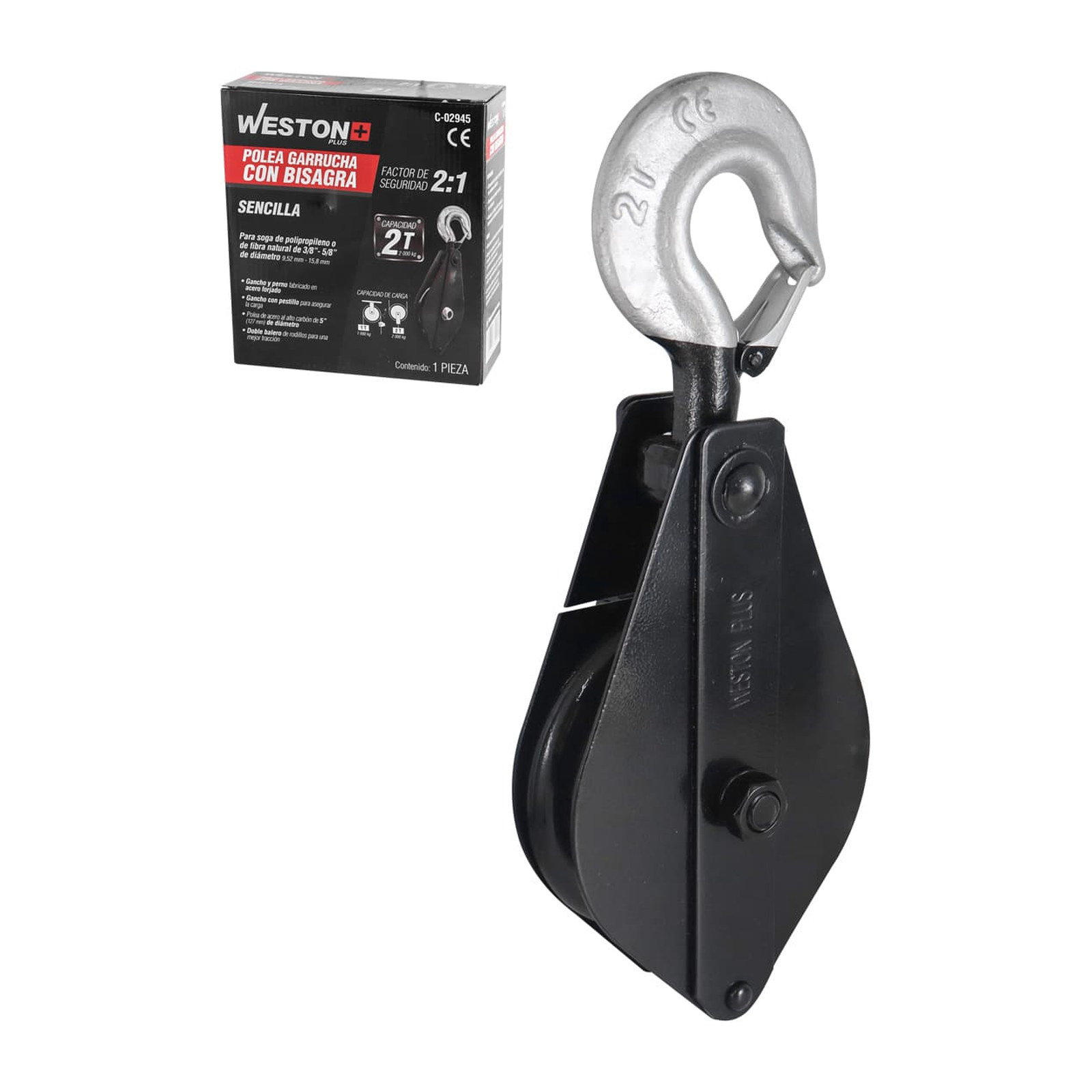 Polea Garrucha Sencilla con Bisagra 5" Capacidad 2 Toneladas Weston Plus