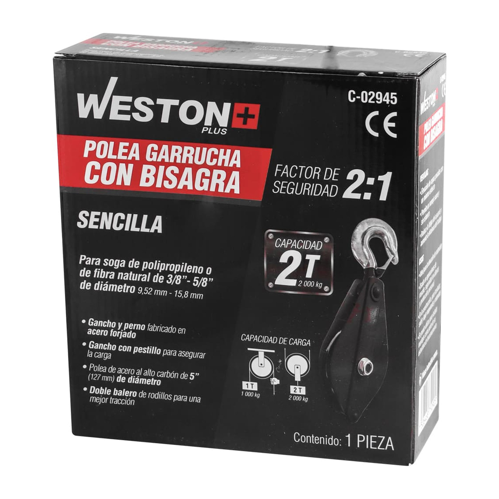 POLEA GARRUCHA SENCILLA C/BISAGRA 5" CAP. 2T WESTON PLUS - Imagen 4