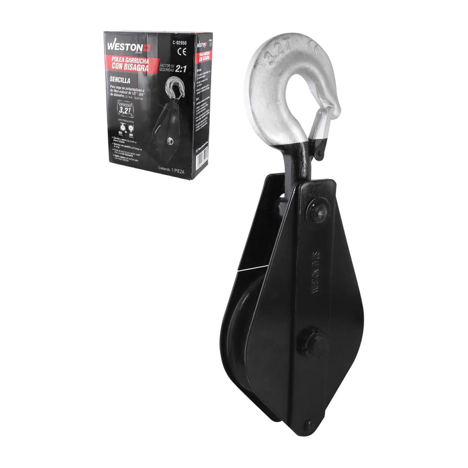 Polea Garrucha Sencilla con Bisagra 6" Capacidad 3.2 T Weston Plus