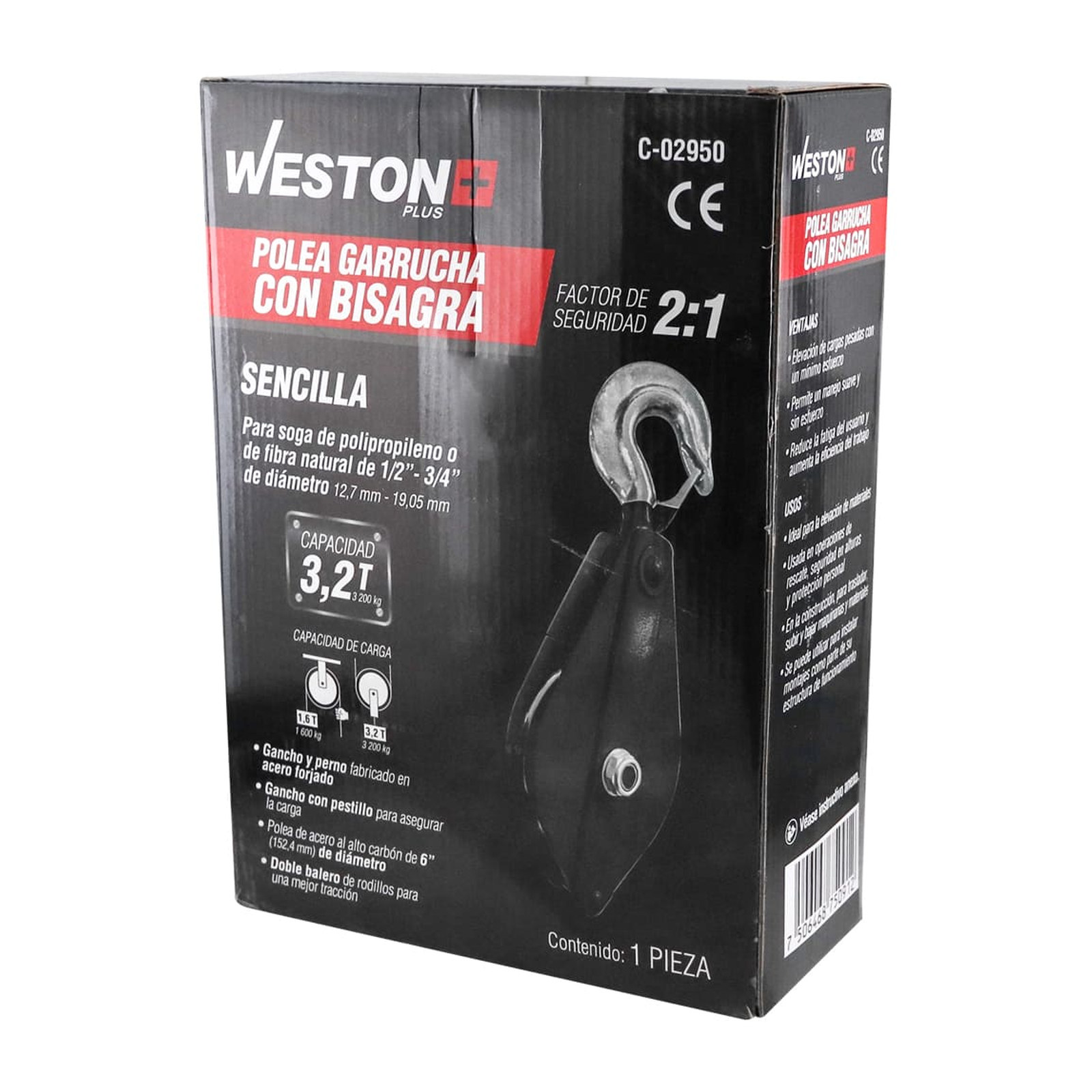 POLEA GARRUCHA SENCILLA C/BISAGRA 6" CAP. 3.2T WESTON PLUS - Imagen 4