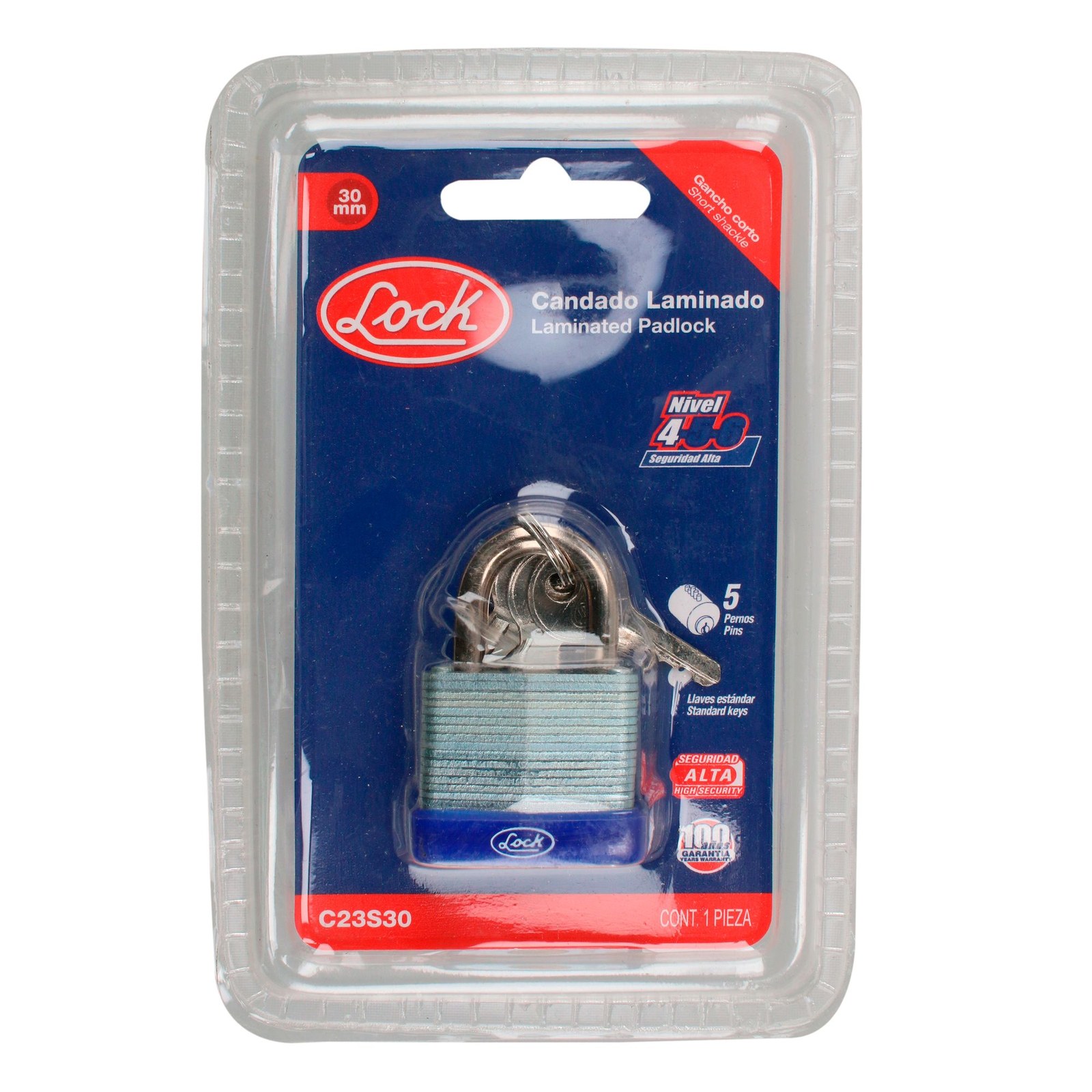 Candado laminado corto 30 mm, llave estándar Lock - Imagen 2