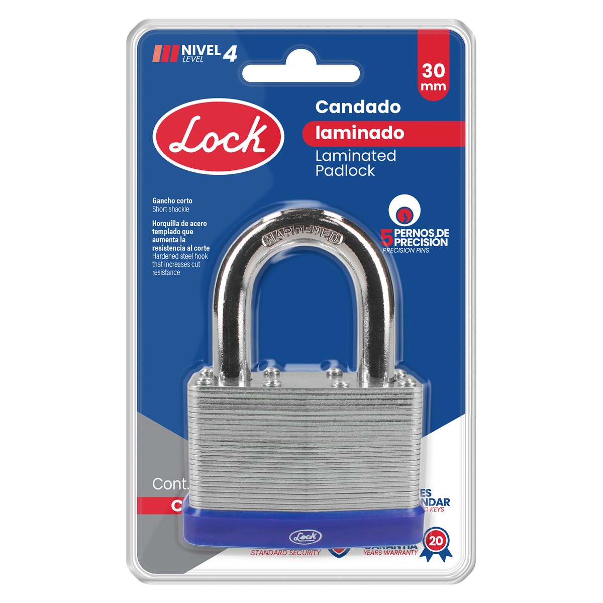 Candado laminado corto 65 mm, llave estándar Lock - Imagen 3