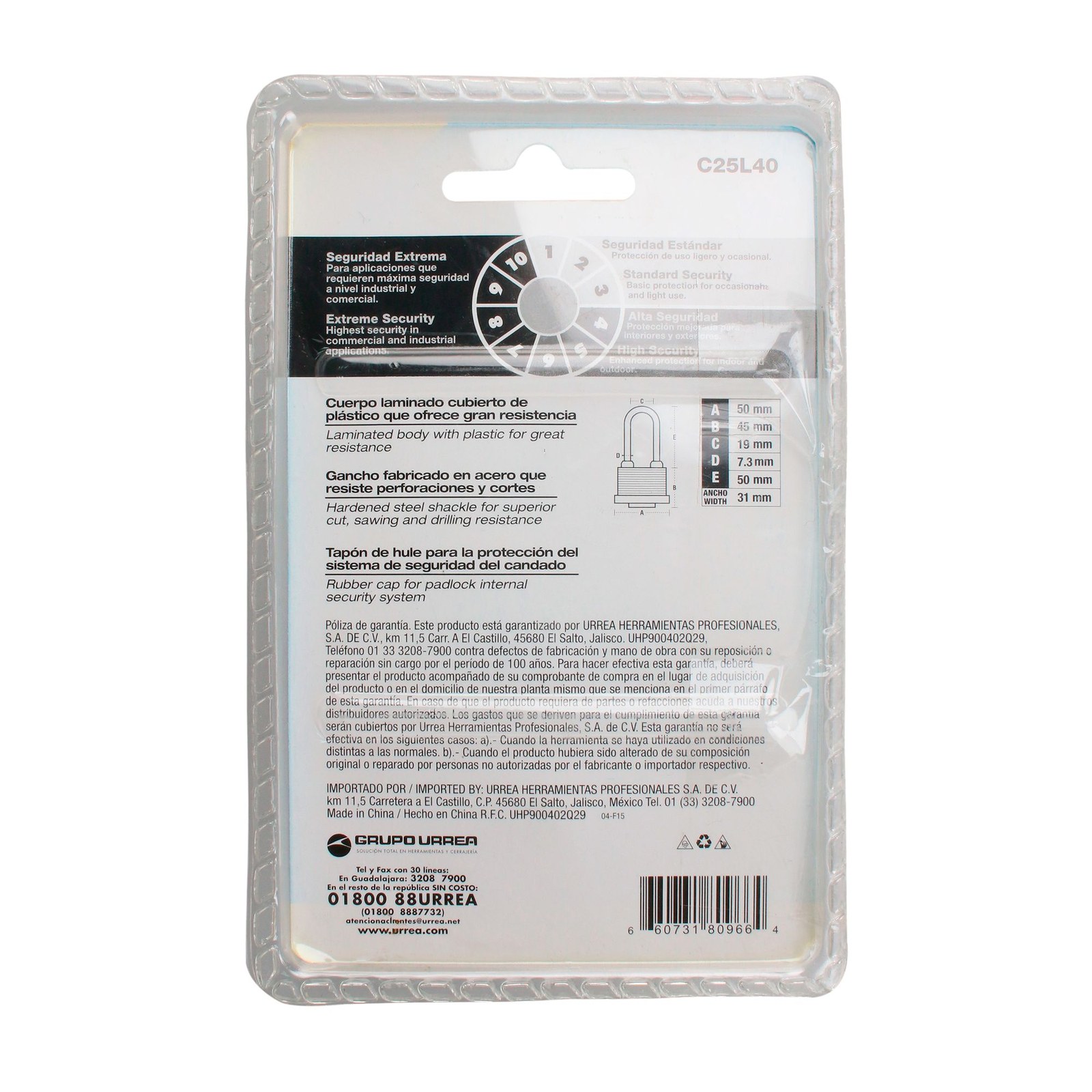 Candado impermeable largo 40 mm, llave estándar Lock - Imagen 4