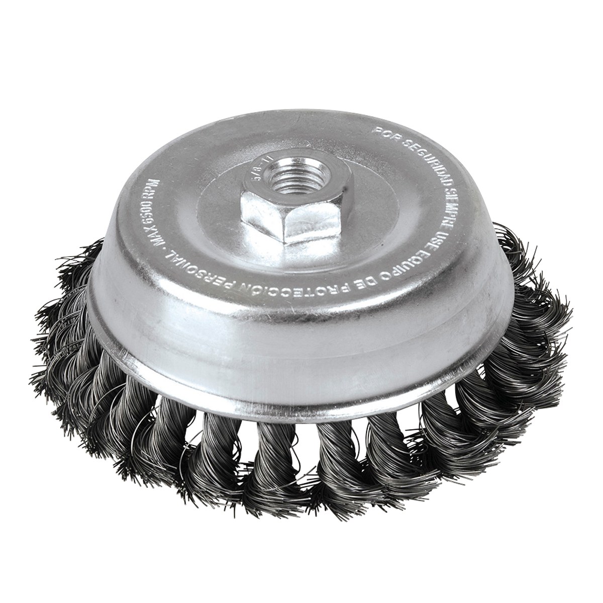 Carda copa trenzada alambre grueso 4" x 0.50 con rosca M14 Foy