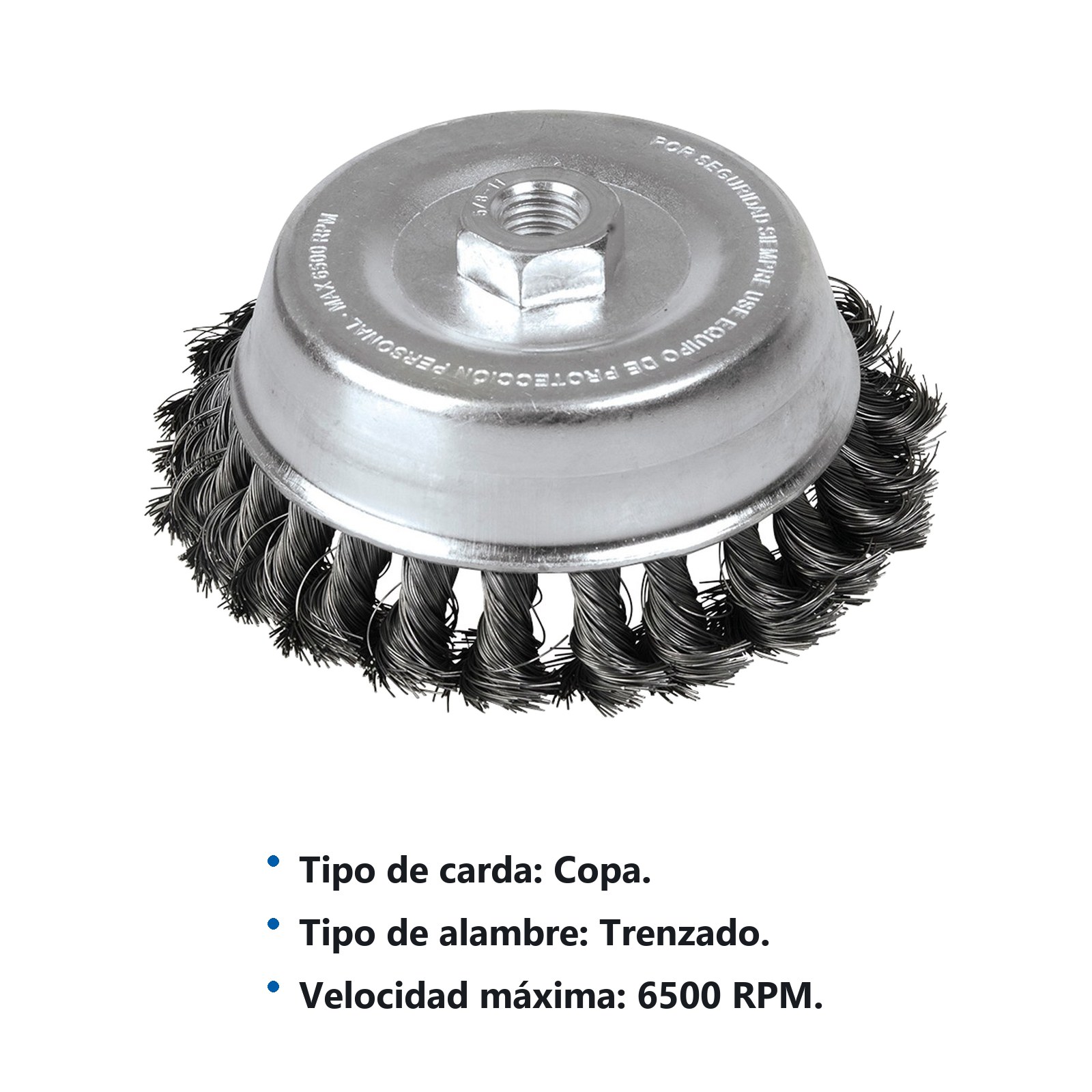 Carda copa trenzada alambre grueso 5" x 0.50 con rosca 5/8" Foy - Imagen 2