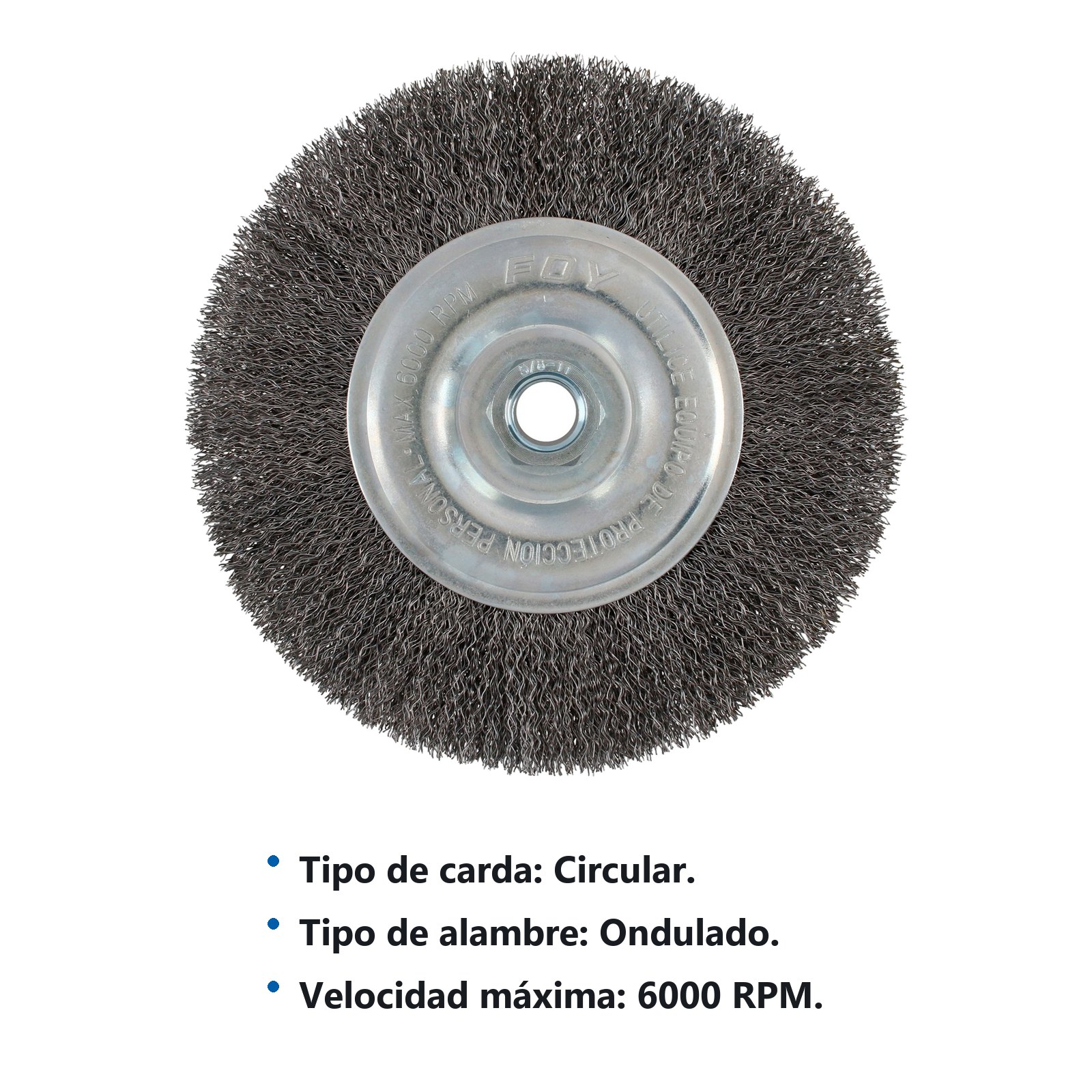 Carda circular ondulada alambre delgado 6" x 0.30 con rosca M14 Foy - Imagen 2