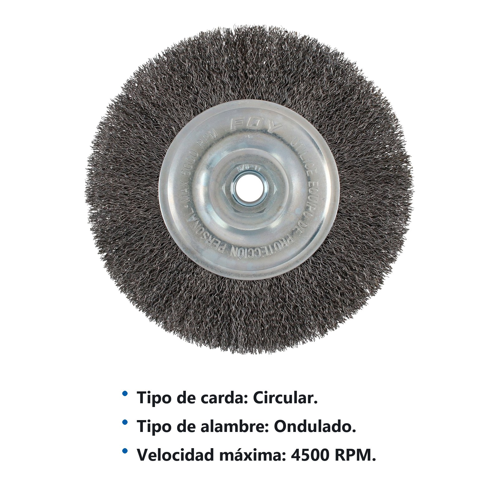 Carda circular ondulada alambre delgado 8" x 0.30 con rosca 5/8" Foy - Imagen 2