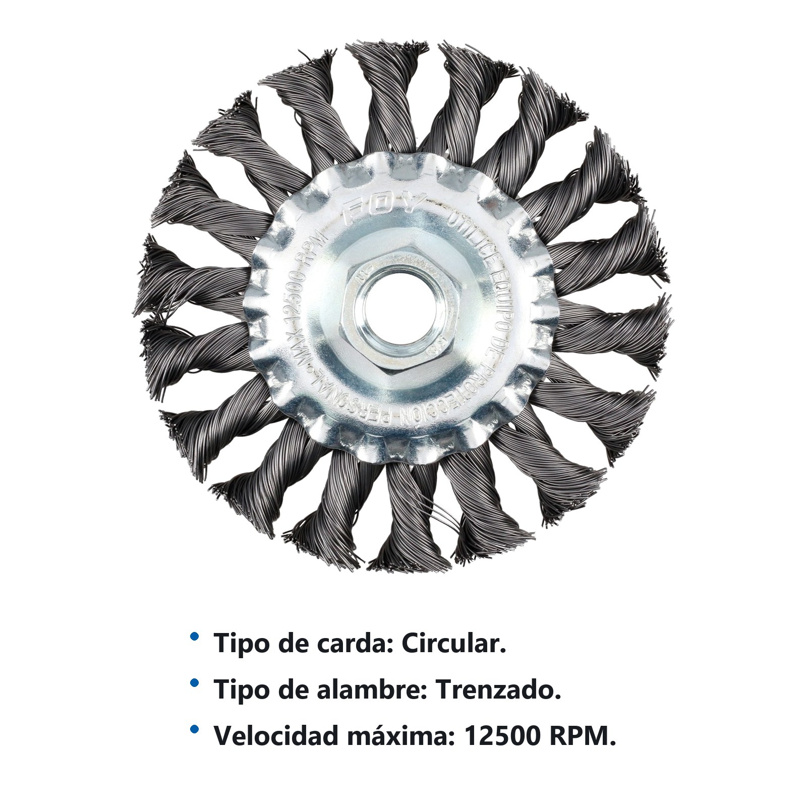 Carda circular trenzada alambre delgado 4" x 0.35 con rosca 5/8" Foy - Imagen 2