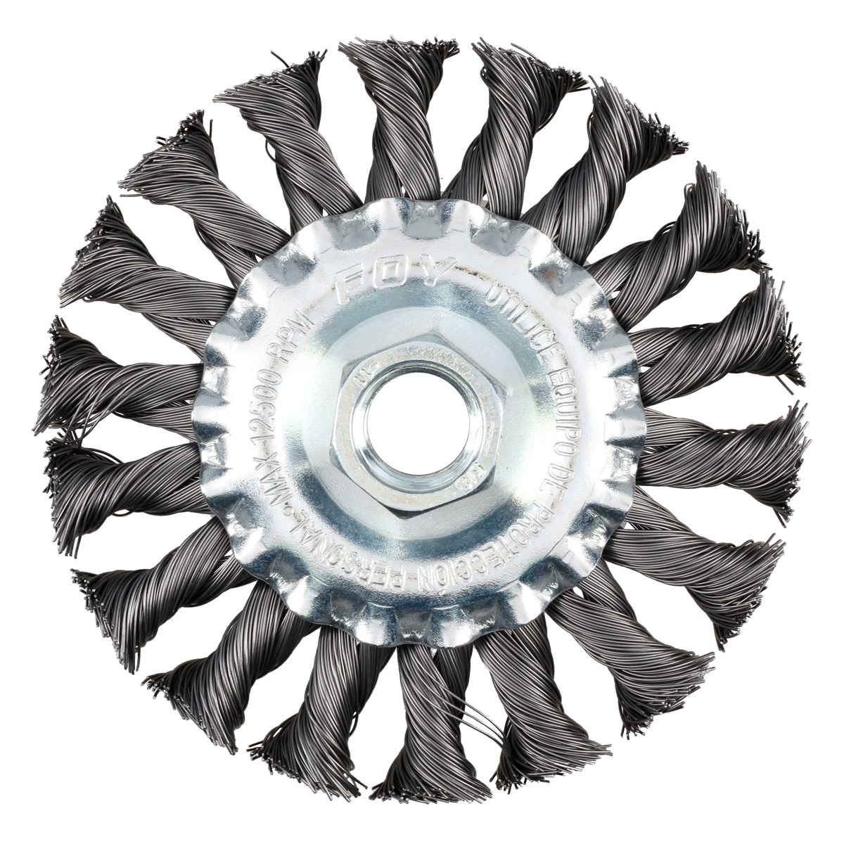 Carda circular trenzada alambre grueso 6" x 0.50 con rosca M14 Foy