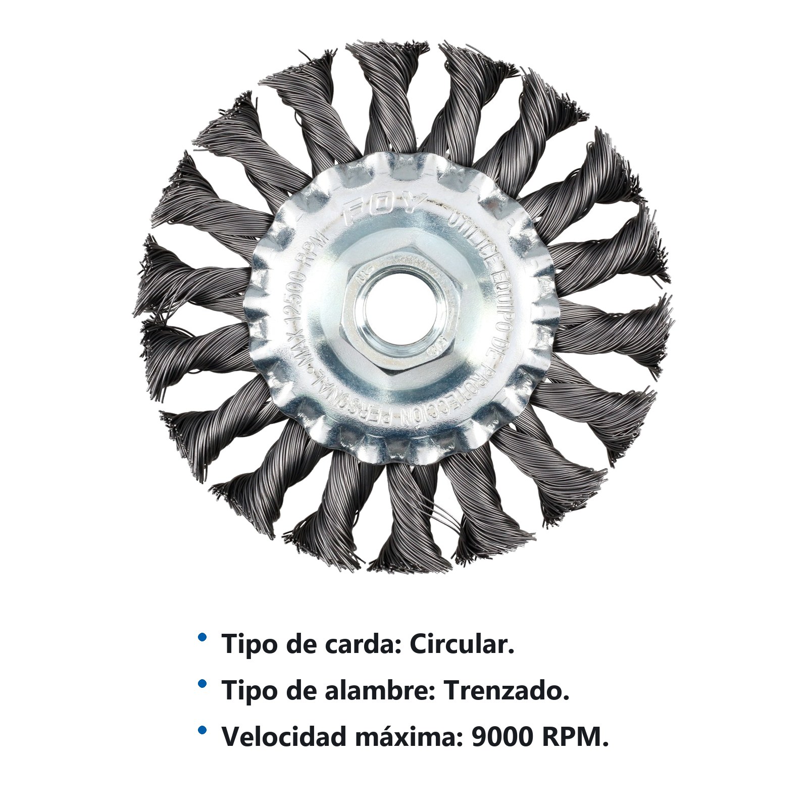 Carda circular trenzada alambre grueso 6" x 0.50 con rosca M14 Foy - Imagen 2