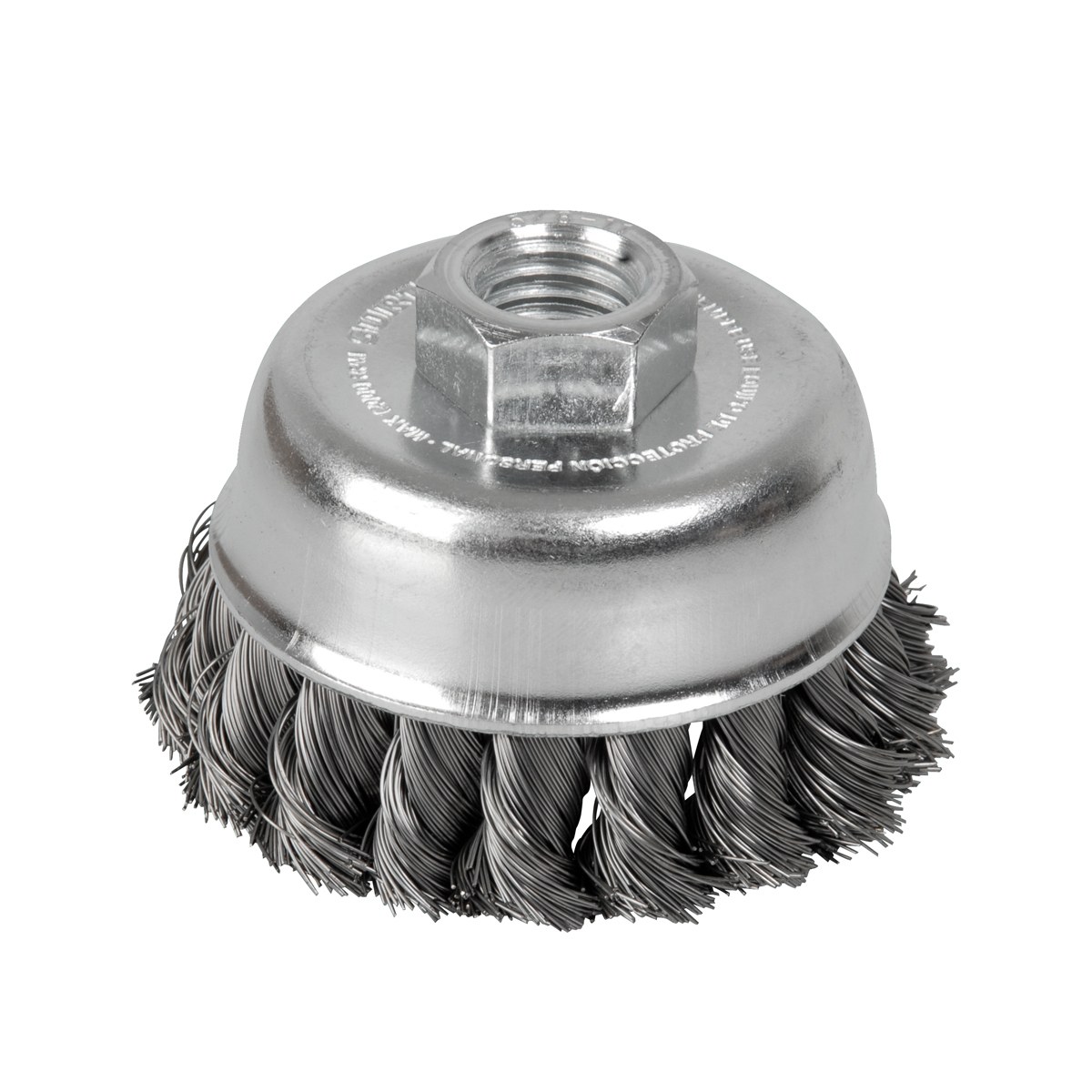Carda copa trenzada alambre delgado 5" x 0.35 mm con rosca 5/8" Surtek