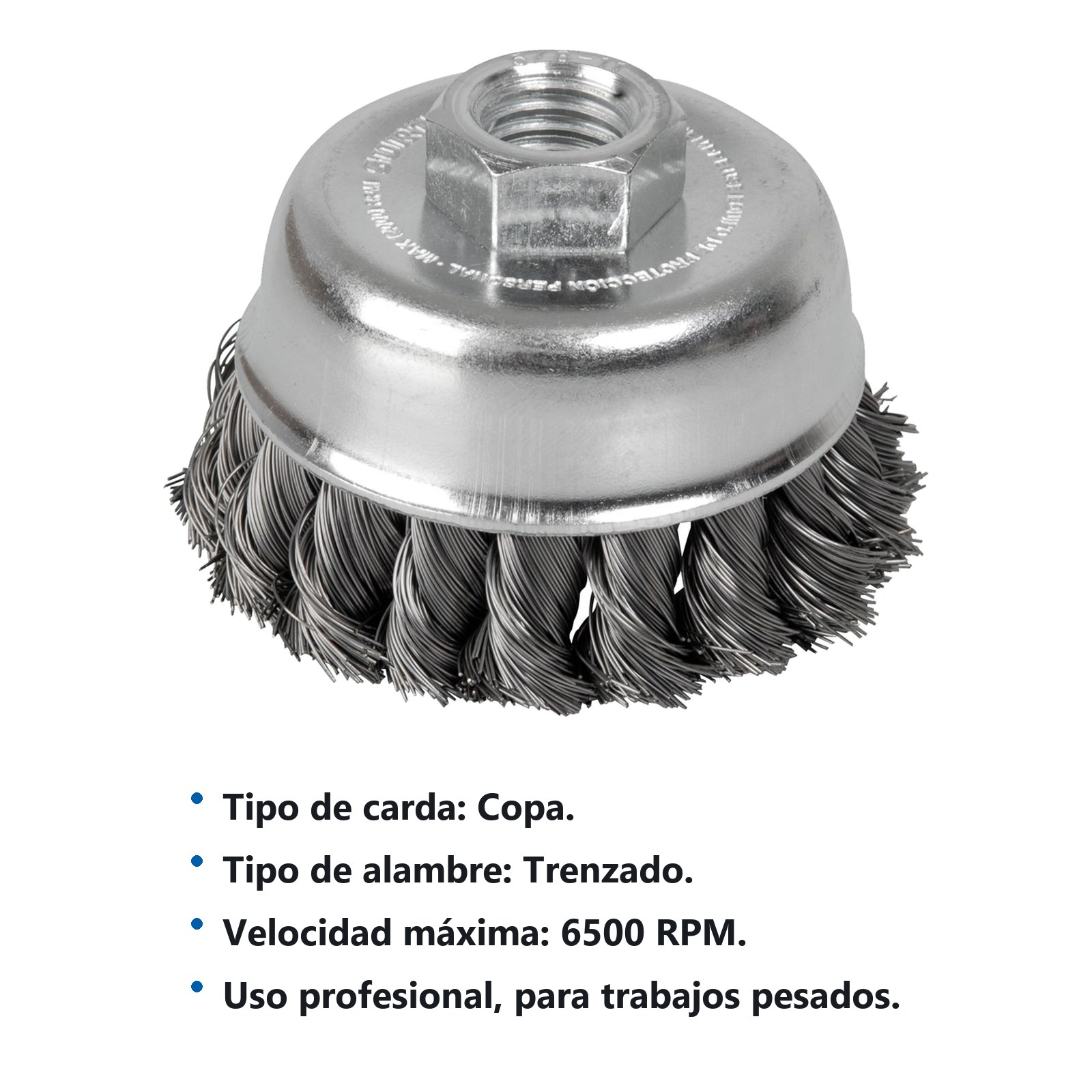 Carda copa trenzada alambre delgado 5" x 0.35 mm con rosca M14 Surtek - Imagen 2