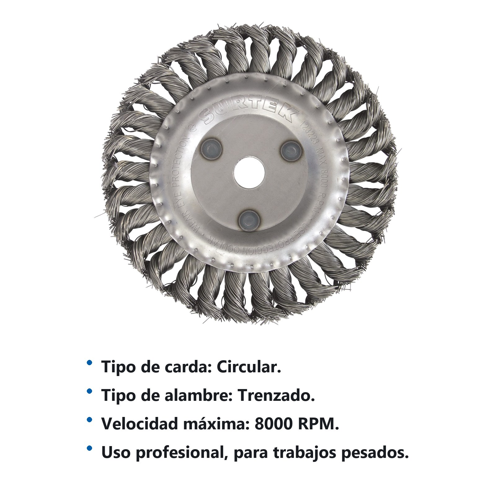 Carda circular trenzada alambre grueso 6" x 0.51 mm con centro 5/8" Surtek - Imagen 2
