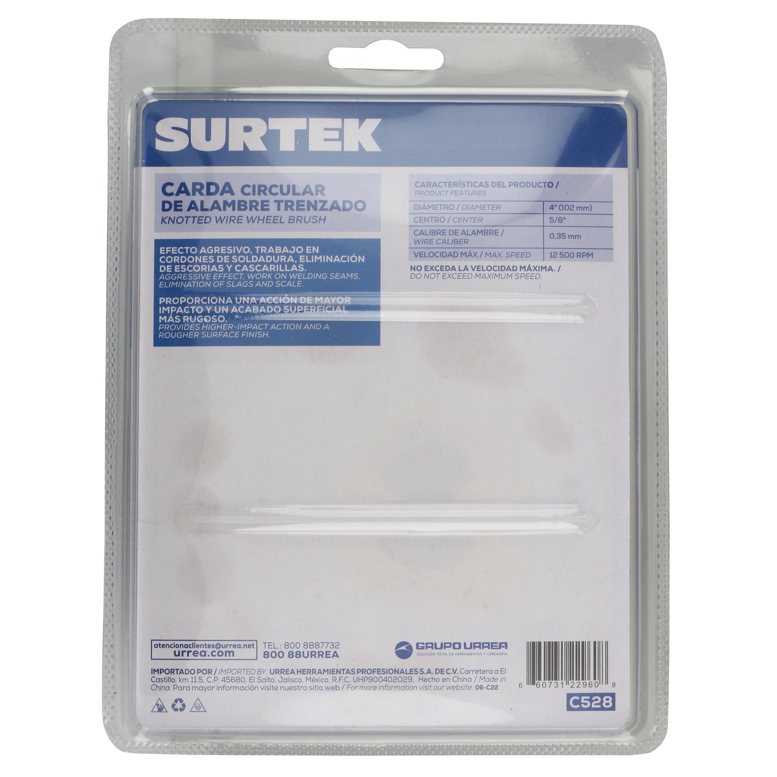 Carda circular trenzada alambre delgado 4" x 0.35 mm con rosca 5/8" Surtek - Imagen 3
