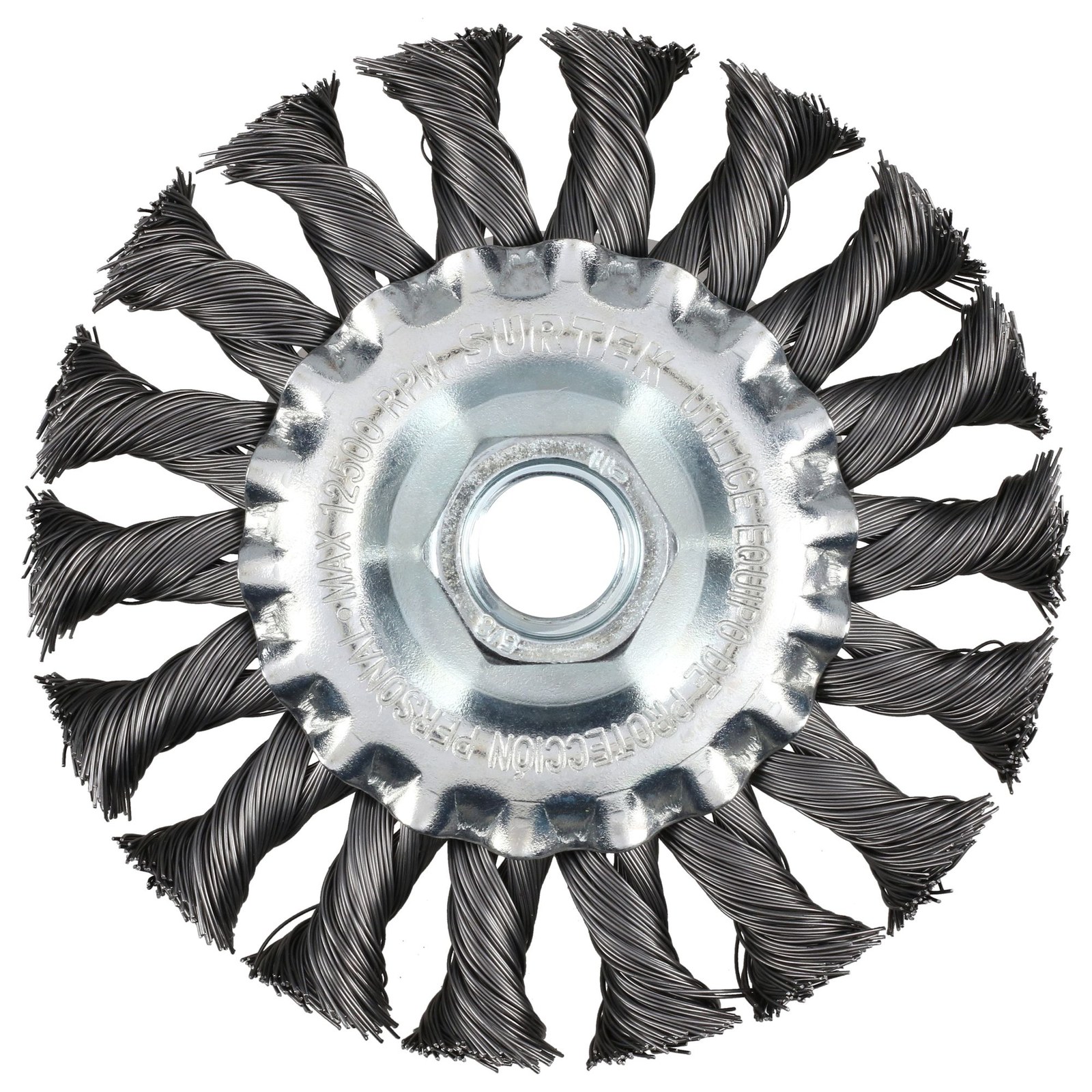 Carda circular trenzada alambre delgado 4" x 0.35 mm con rosca 5/8" Surtek - Imagen 4