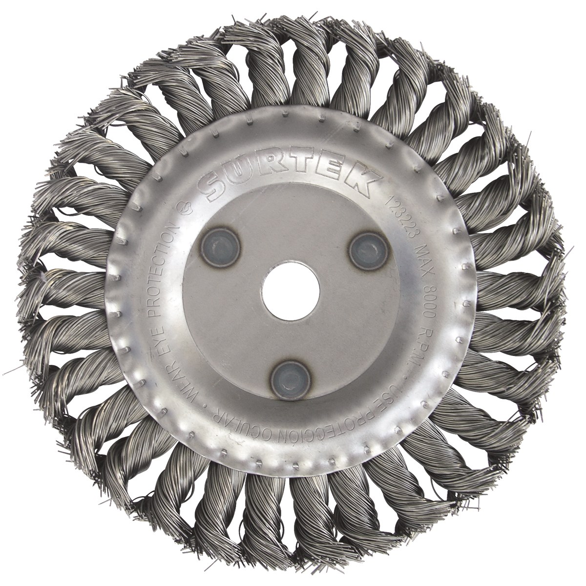 Carda circular trenzada alambre delgado 4" x 0.35 mm con rosca M14 Surtek