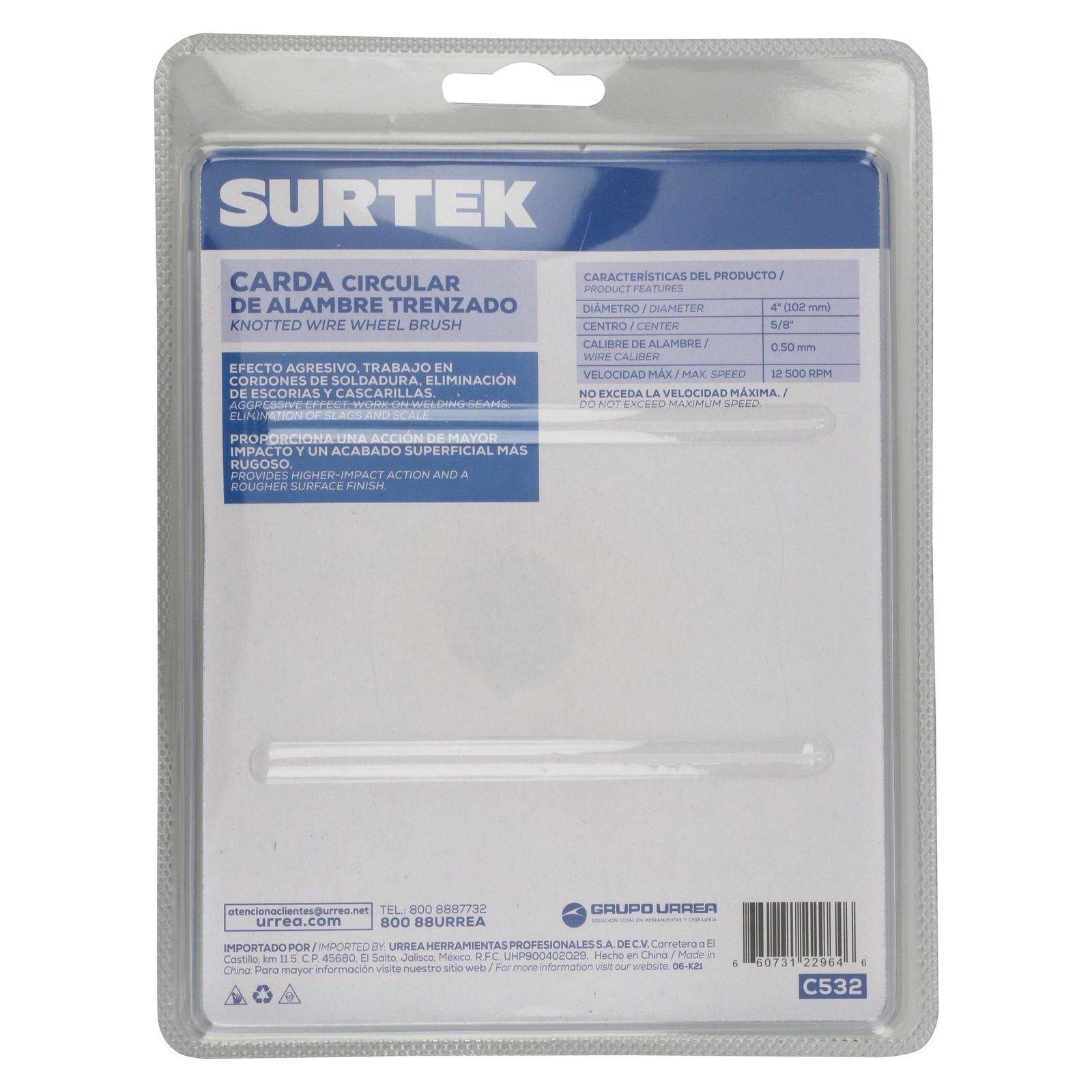 Carda circular trenzada alambre grueso 4" x 0.50 mm con rosca 5/8" Surtek - Imagen 3