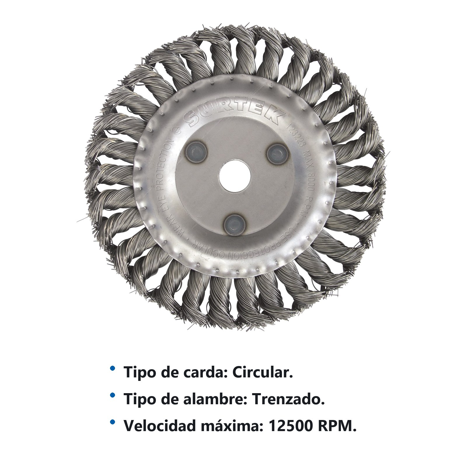 Carda circular trenzada alambre grueso 4" x 0.50 mm con rosca M14 Surtek - Imagen 2
