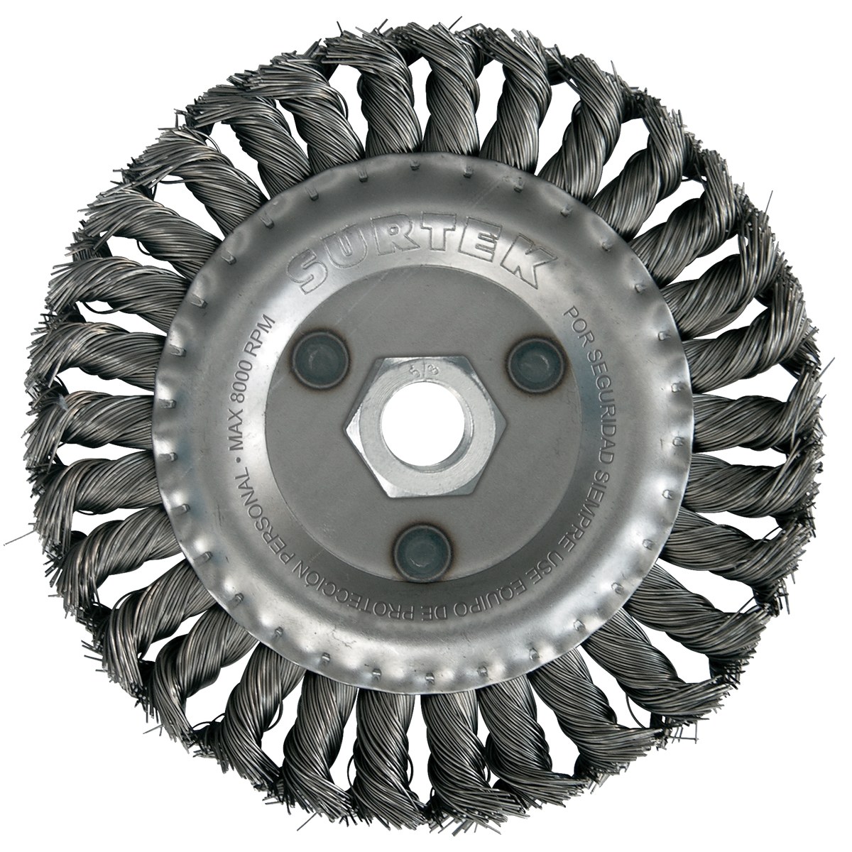Carda circular trenzada alambre grueso 7" x 0.50 mm con rosca 7/8" Surtek