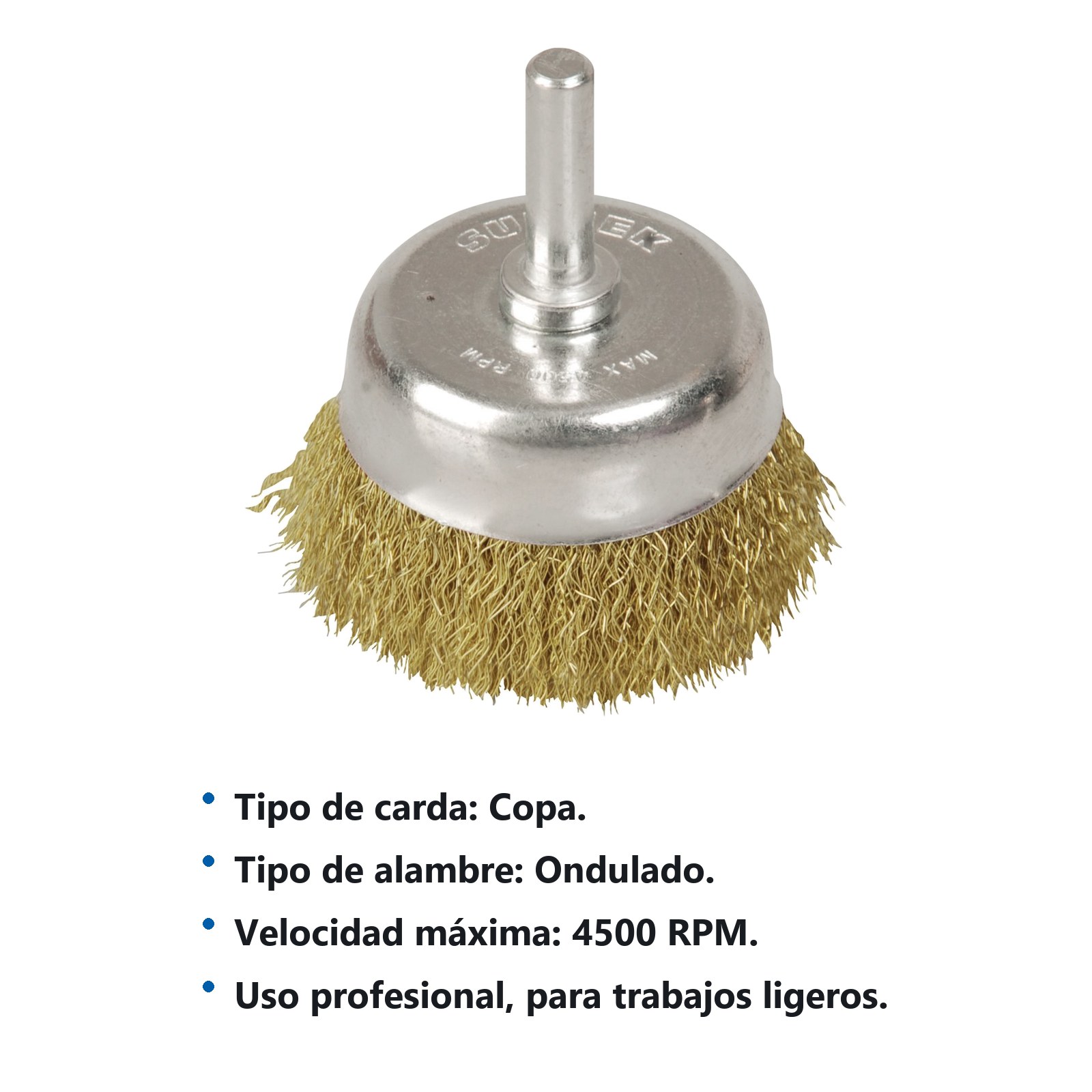 Carda copa ondulada alambre delgado 3/4" x 0.30 mm con zanco 1/4" Surtek - Imagen 2