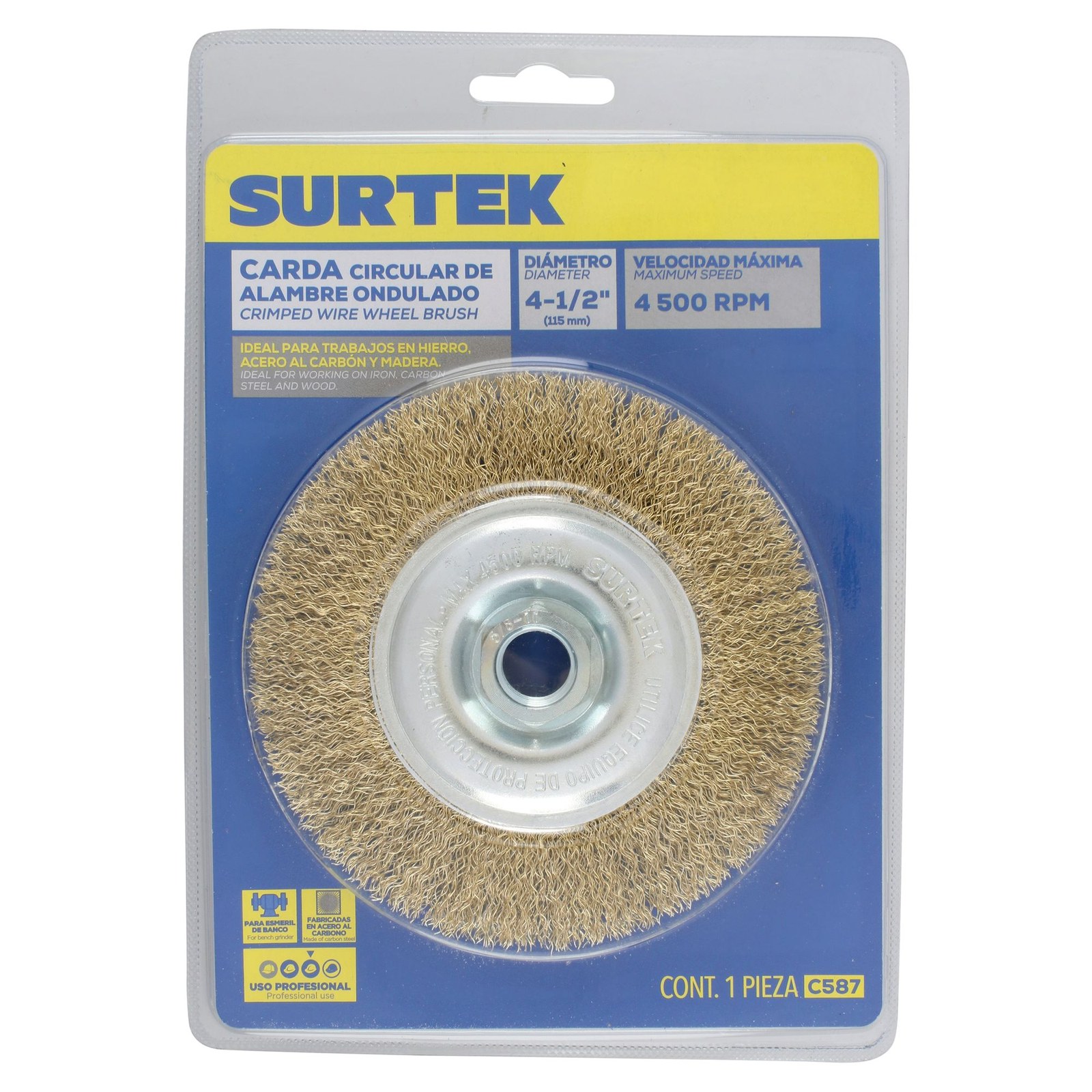 Carda circular ondulada alambre delgado 4-1/2" x 0.30 mm con rosca 5/8" Surtek - Imagen 2