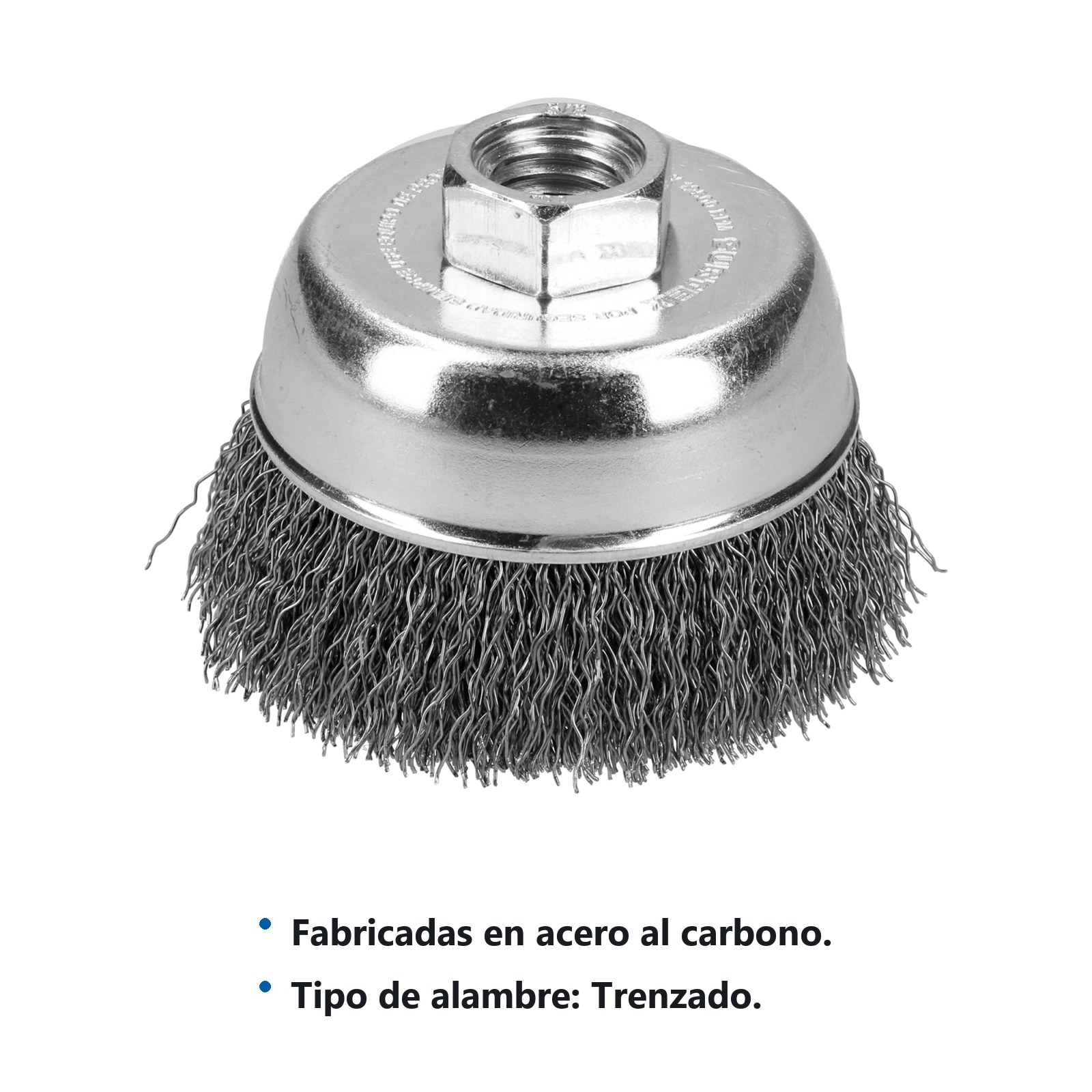 Carda copa trenzada alambre delgado acero inoxidable 5" x 0.30 mm con rosca M14 Surtek - Imagen 2