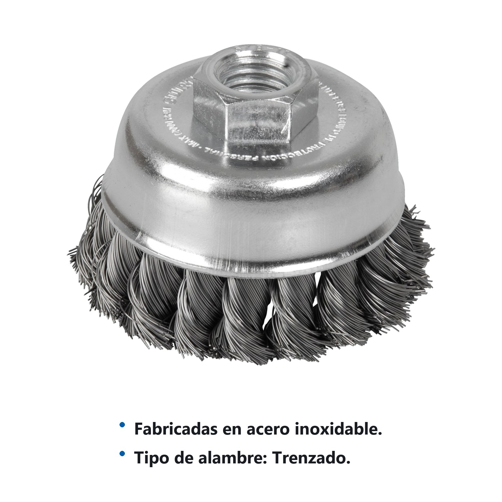 Carda copa trenzada alambre grueso de acero inoxidable 4" x 0.50 mm con rosca M14 Surtek - Imagen 2
