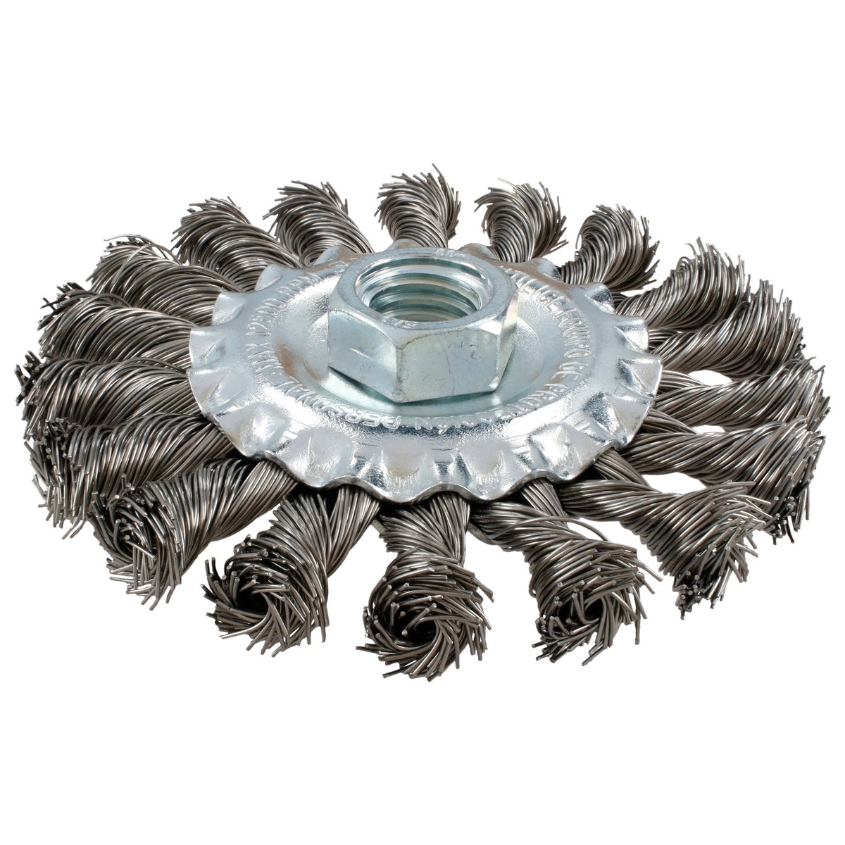 Carda circular ondulada alambre grueso acero inoxidable 4" x 0.30 mm con rosca 5/8" Surtek