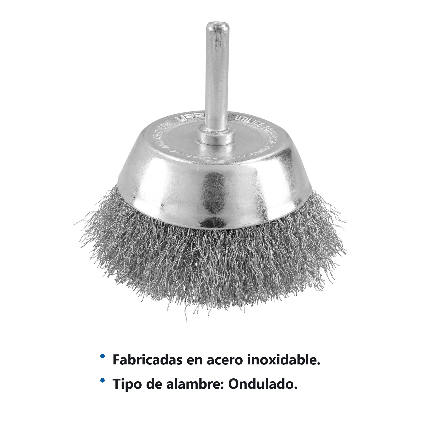 Carda copa ondulada alambre delgado acero inoxidable 7/8" x 0.30 mm con zanco 1/4" Surtek - Imagen 2