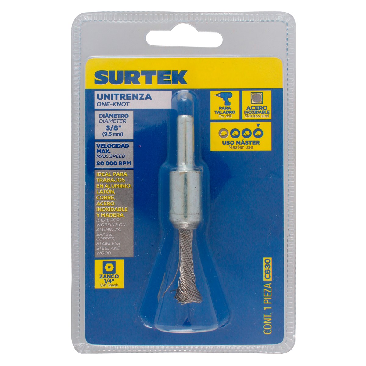 Unitrenza alambre delgado de acero inoxidable 3/8" x 0.30 mm con zanco de 1/4" Surtek - Imagen 3