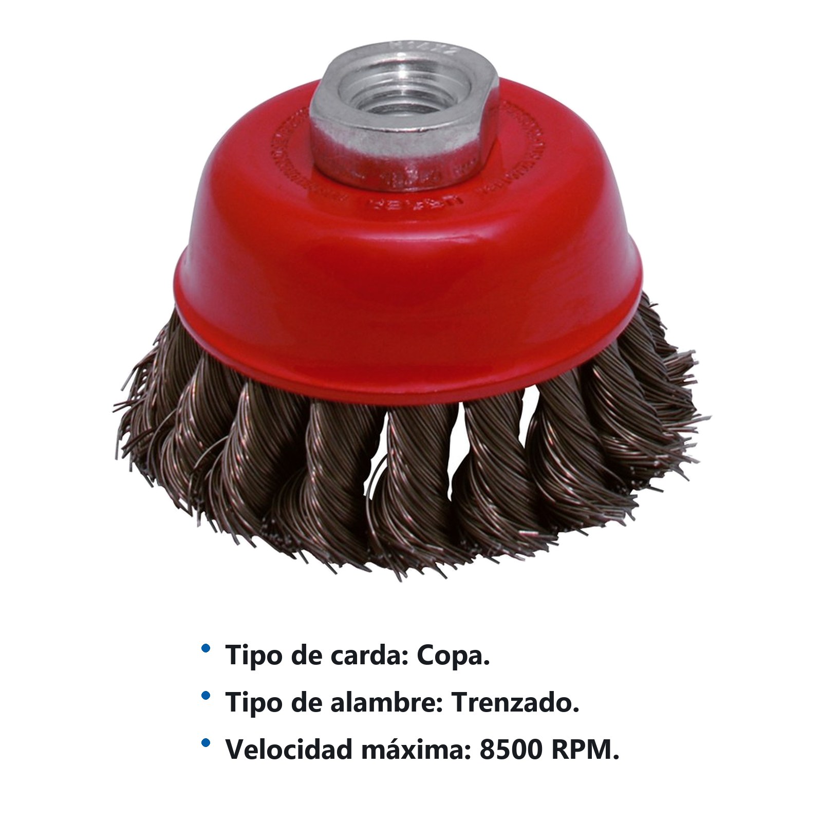 Carda copa trenzada alambre grueso 3" x 0.50 mm con rosca M14 Urrea - Imagen 2
