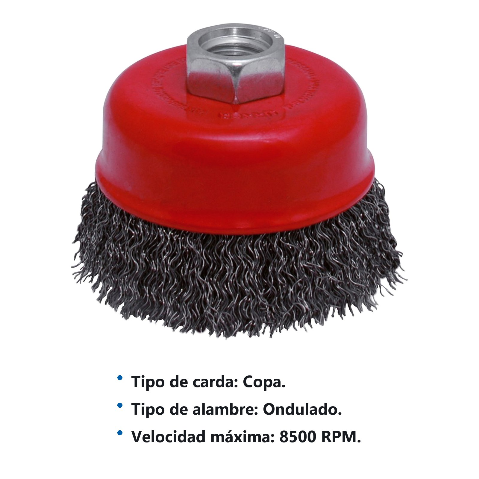 Carda copa ondulada alambre delgado 4" x 0.35 mm con rosca M14 Urrea - Imagen 2