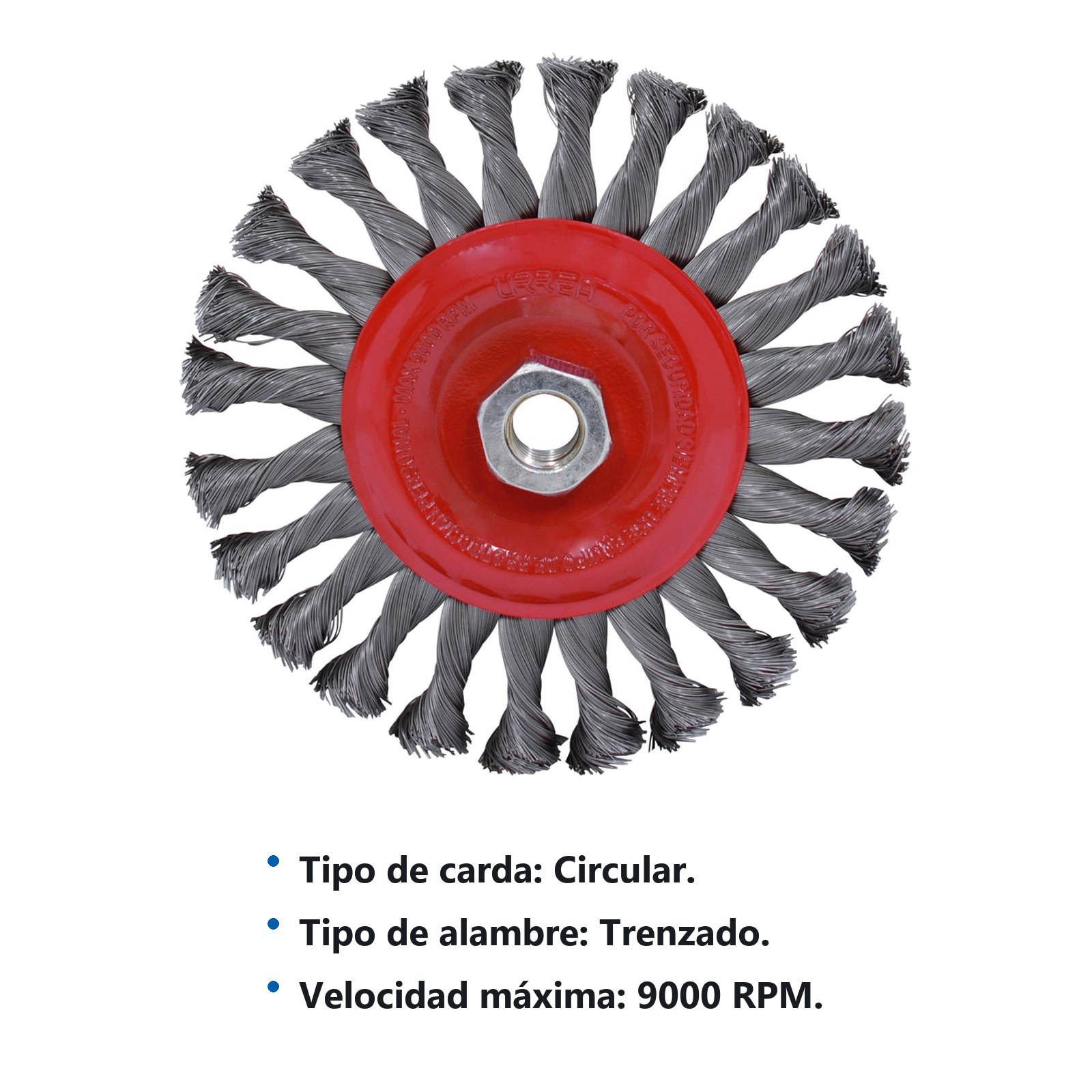 Carda circular trenzada alambre delgado 6" x 0.35 mm con rosca M14 Urrea - Imagen 2