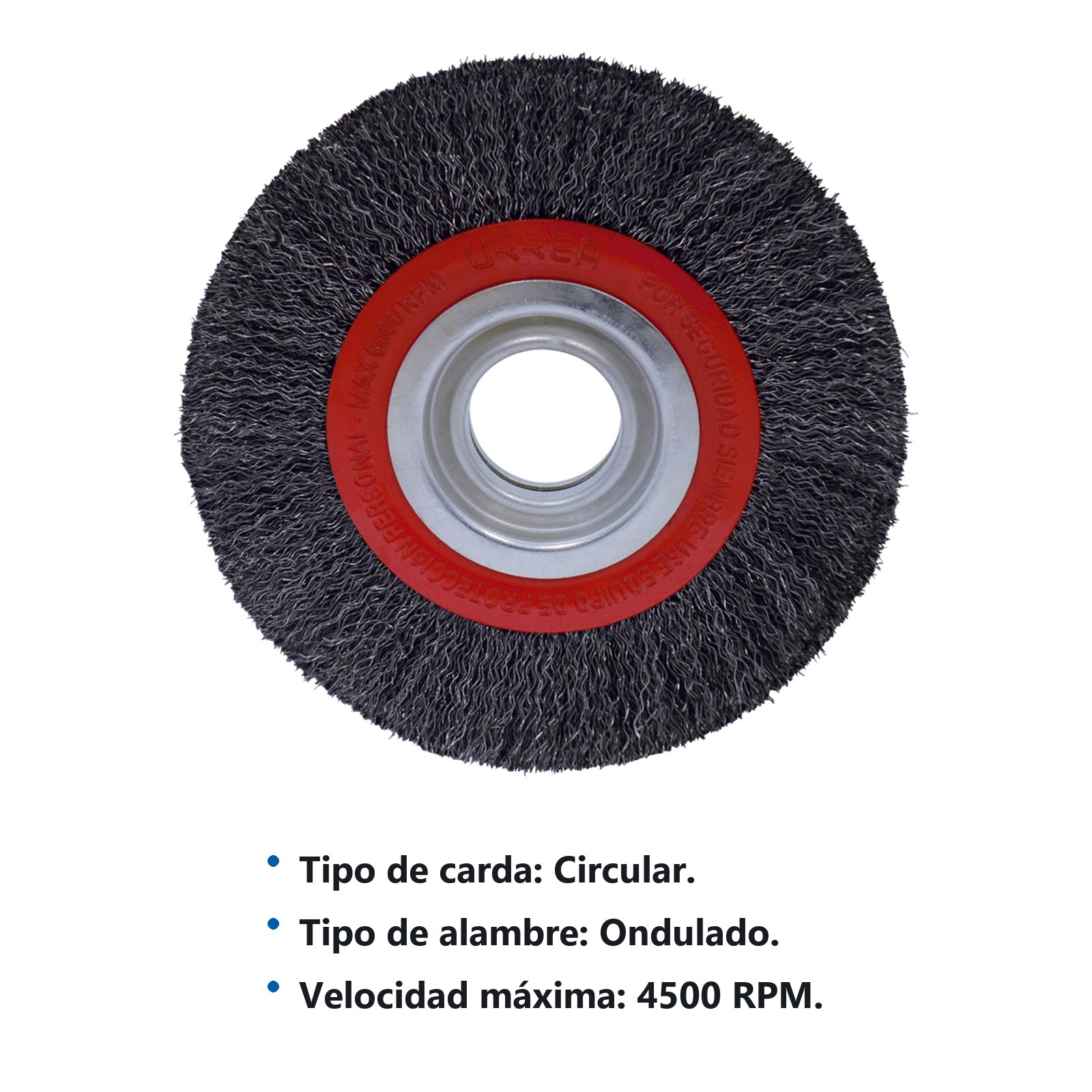 Carda circular ondulada alambre delgado para esmeril 8" x 0.35 mm multi eje Urrea - Imagen 2