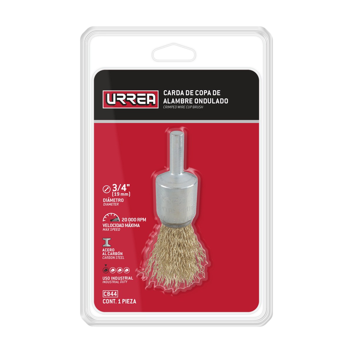 Carda copa ondulada alambre delgado 3/4" x 0.30 mm con zanco 1/4" Urrea - Imagen 2