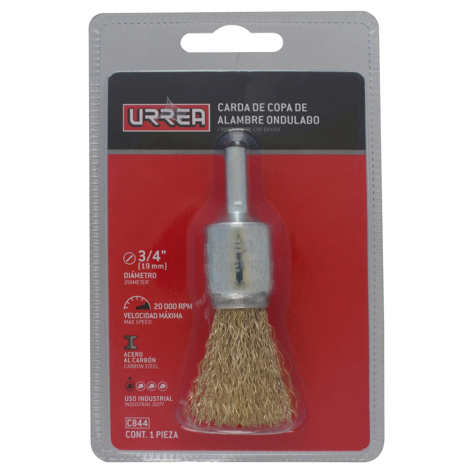 Carda copa ondulada alambre delgado 3/4" x 0.30 mm con zanco 1/4" Urrea - Imagen 3