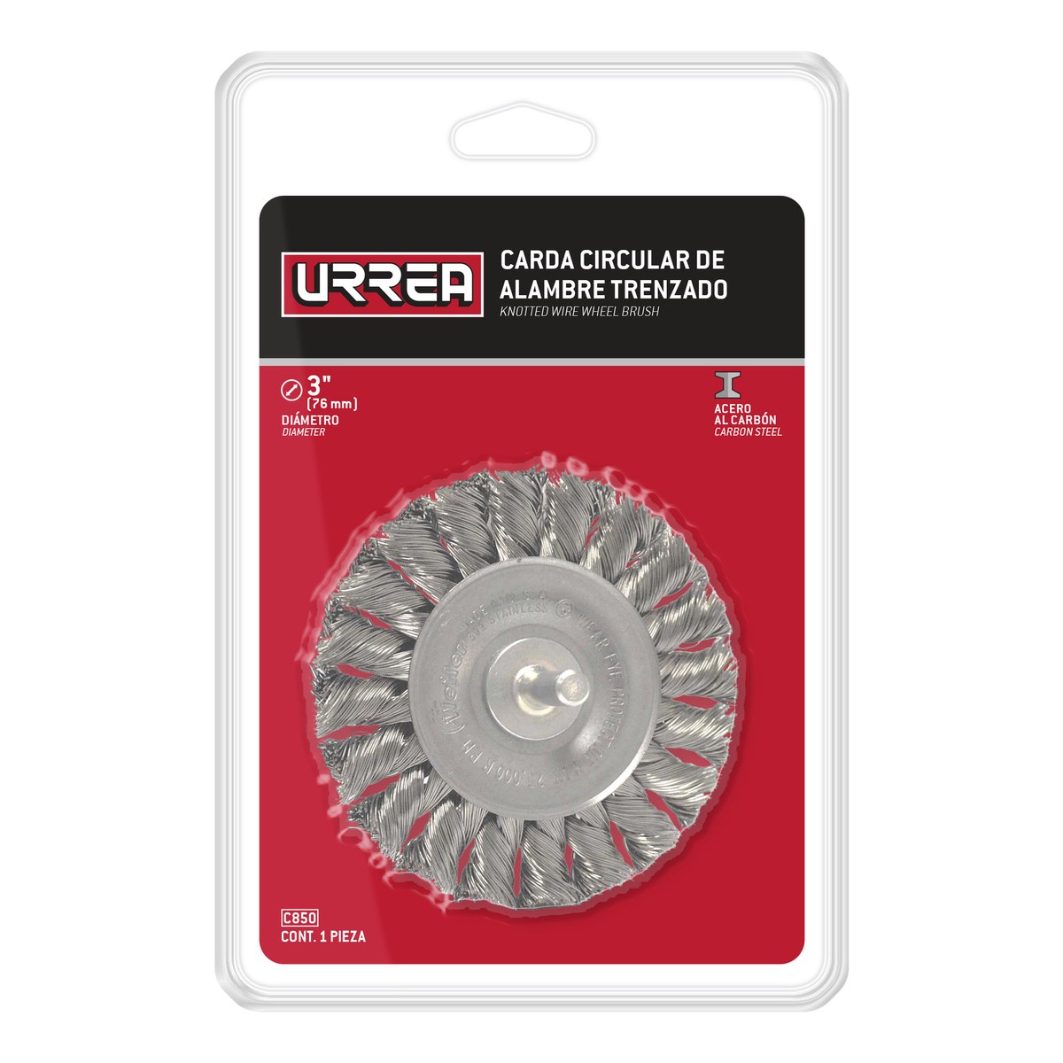 Carda circular trenzada alambre fino 3" x 0.30 mm con zanco 1/4" Urrea - Imagen 2