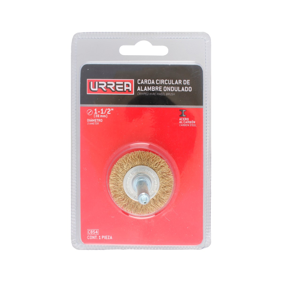 Carda circular ondulada alambre fino 1-1/2" x 0.17 mm con zanco 1/4" Urrea - Imagen 2