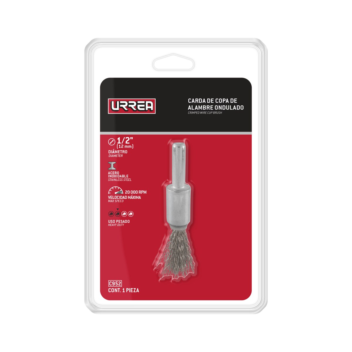 Carda copa ondulada alambre fino de acero inoxidable 1/2" x 0.20 mm con zanco 1/4" Urrea - Imagen 2