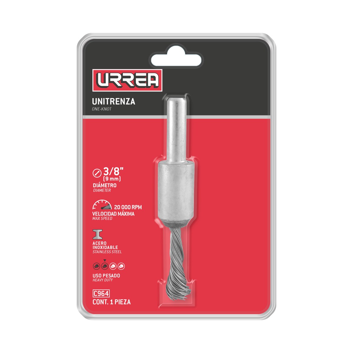 Unitrenza alambre delgado de acero inoxidable 3/8" x 0.30 mm con zanco de 1/4" Urrea - Imagen 2