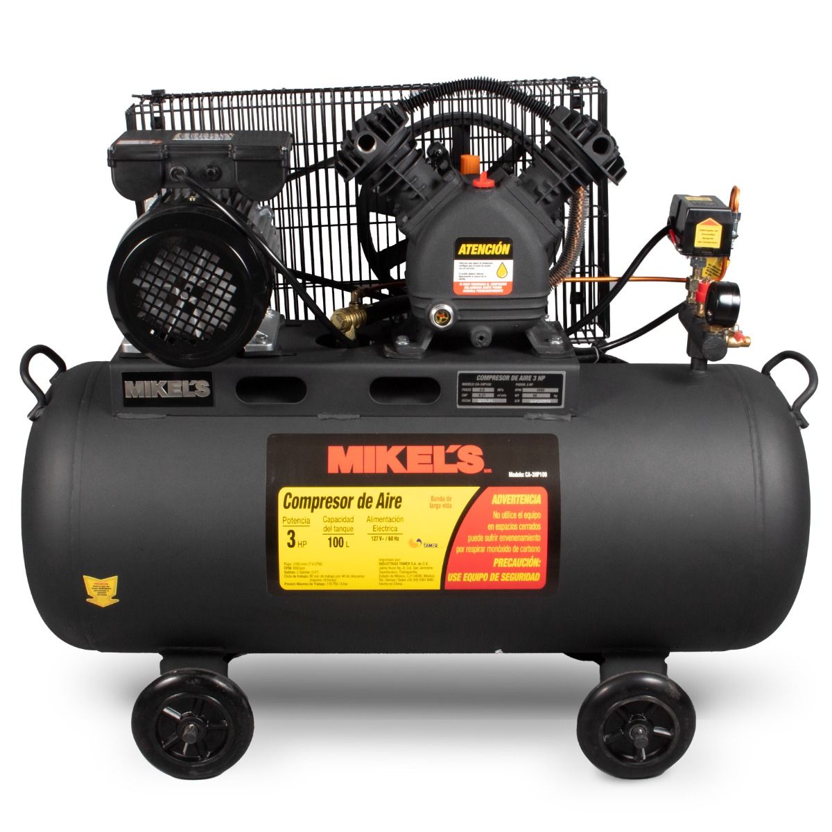 MIKELS CA-3HP100 Compresor de aire 3 HP con banda (100 lts)